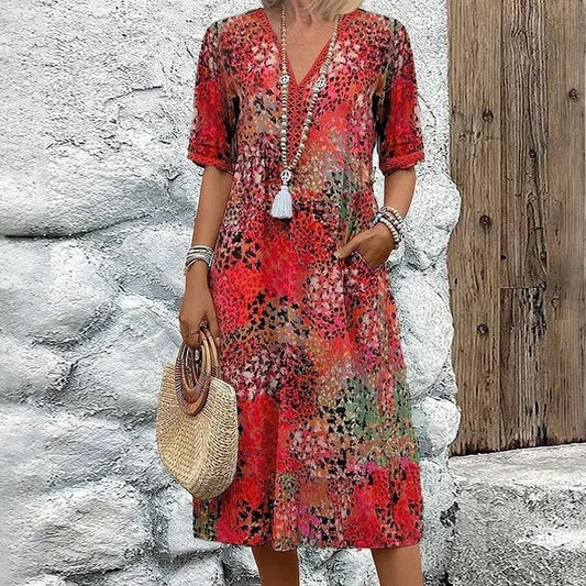Beatrice | Relaxed V-Neck Midi Dress