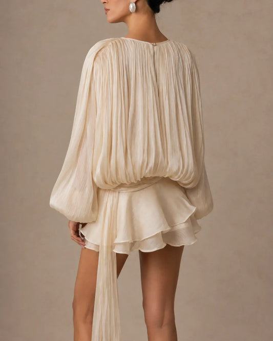 Amara Draped Satin Ruffle Mini Dress