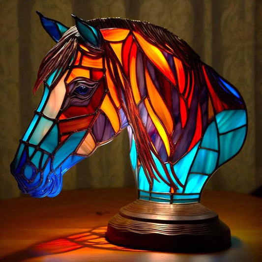 Artistic Stained Glass Horse Lamp