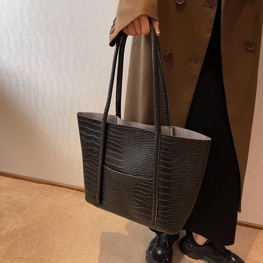 Women's Croc Embossed Large Tote Bag