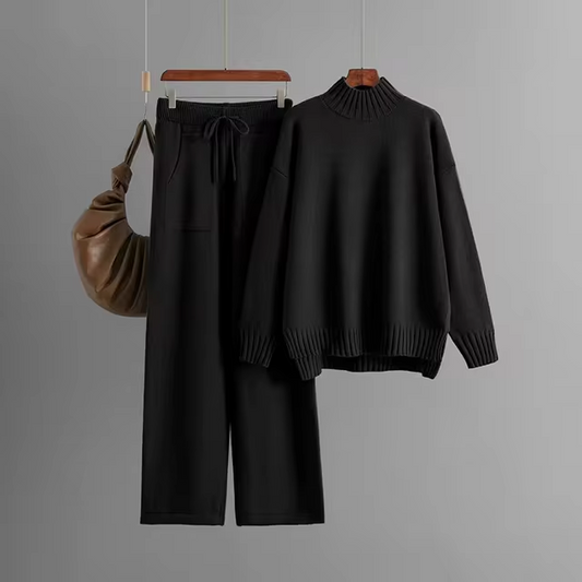 Elegant Long-Sleeve Top & Wide-Leg Pants Set
