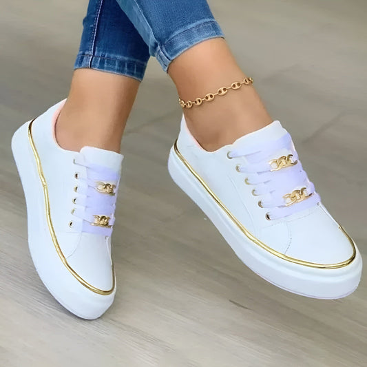 Women's Metallic Accent Lace Up Walking Sneakers