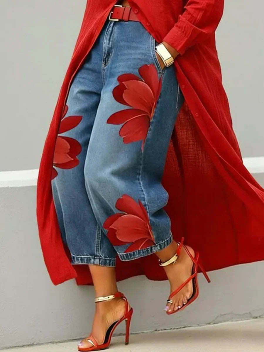Esther |  Stylish Shirt Dress and Floral Jeans Set