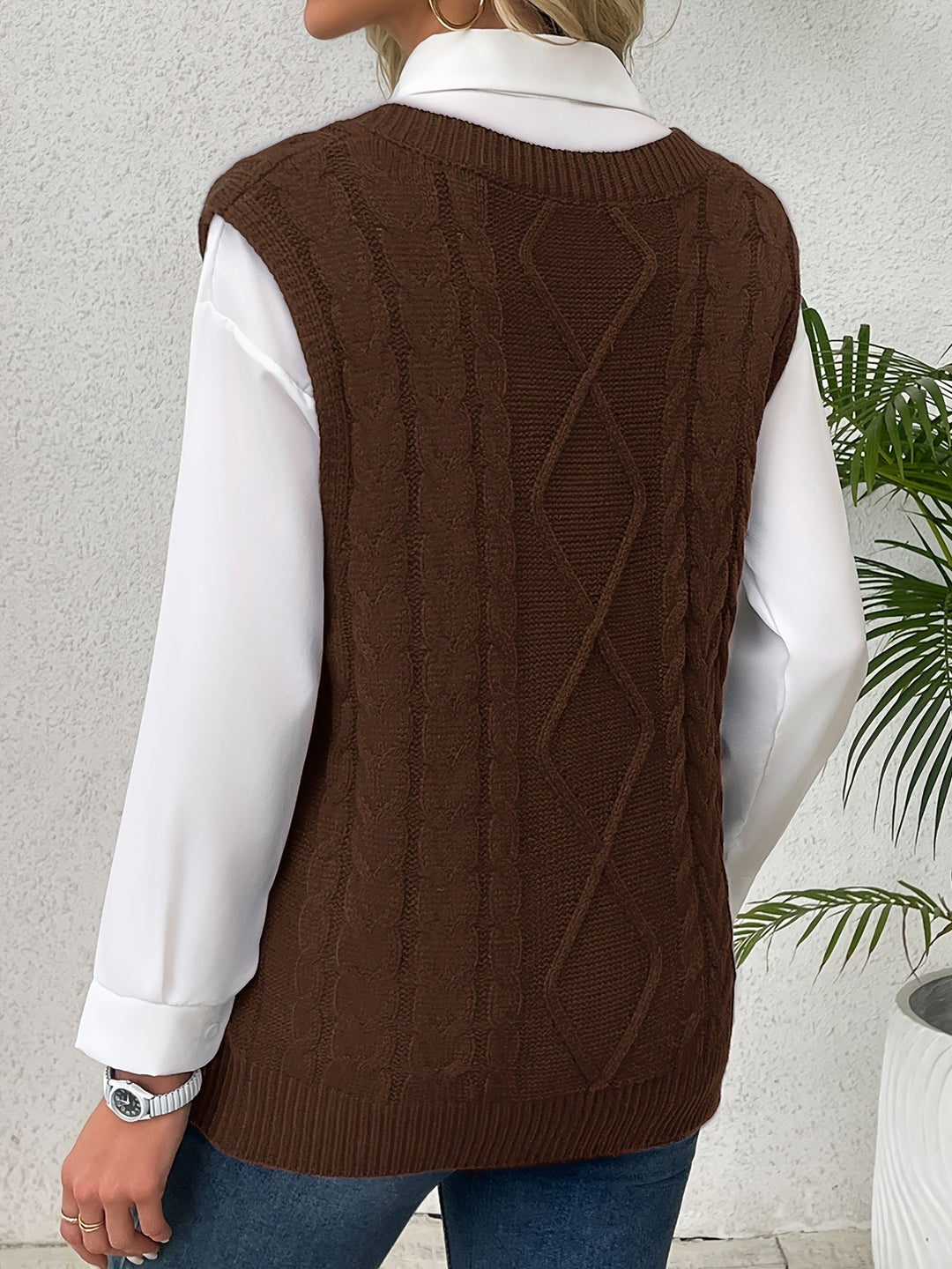Lillian | Cable-Knit V-Neck Sweater Vest