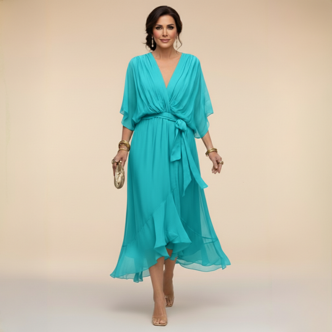 Joanne | Elegant V-Neck Flowy Sleeve Dress