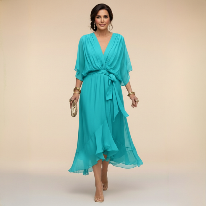 Joanne | Elegant V-Neck Flowy Sleeve Dress