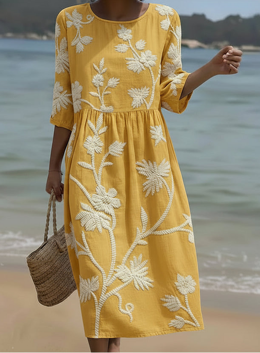 Women's Summer Floral Print Button Through Midi Dress