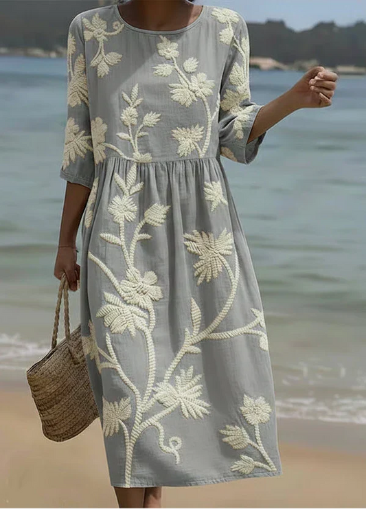 Women's Floral Print Flared Sleeve Midi Dress