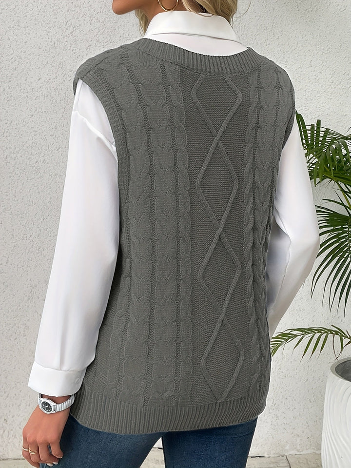 Lillian | Cable-Knit V-Neck Sweater Vest
