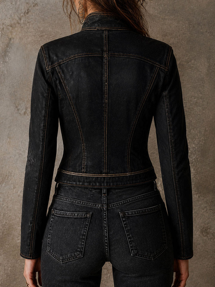 Kayleigh | Vintage Military Gold-Trim Faux Leather Jacket