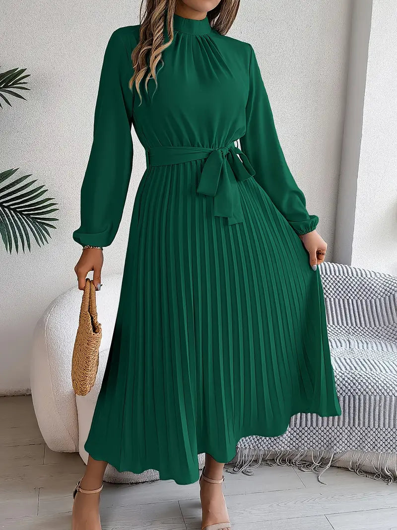 Tammie | Long-Sleeve Belted Waist Midi Dress