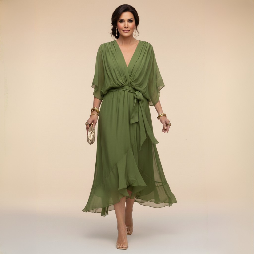 Joanne | Elegant V-Neck Flowy Sleeve Dress