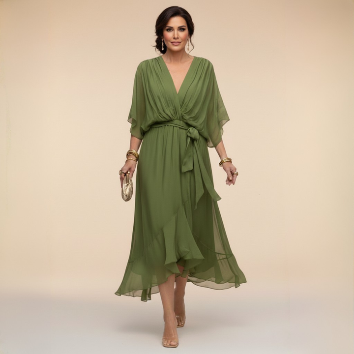 Joanne | Elegant V-Neck Flowy Sleeve Dress
