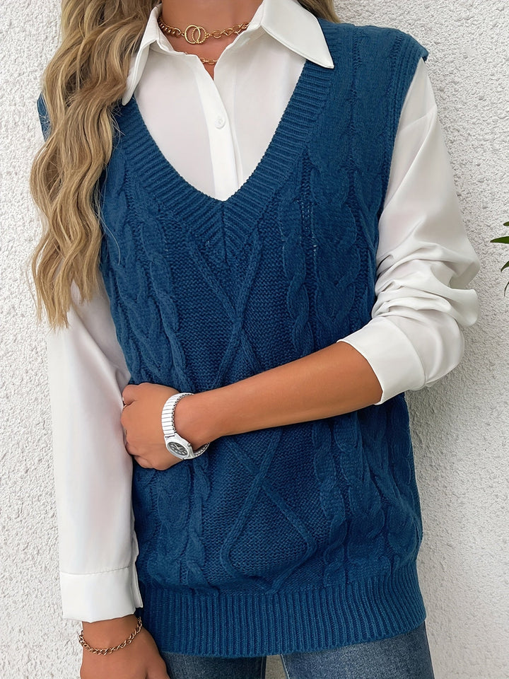 Lillian | Cable-Knit V-Neck Sweater Vest