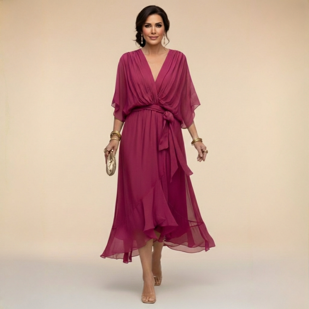 Joanne | Elegant V-Neck Flowy Sleeve Dress