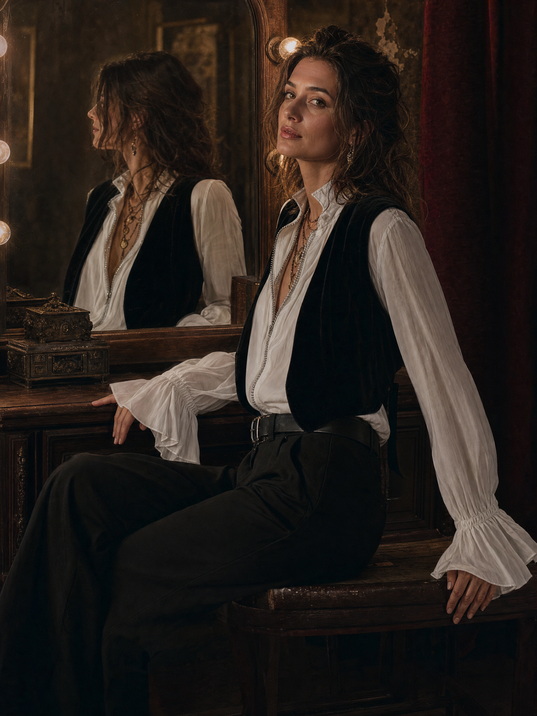 Adele | White Zip-Front Blouse With Flounce Cuffs