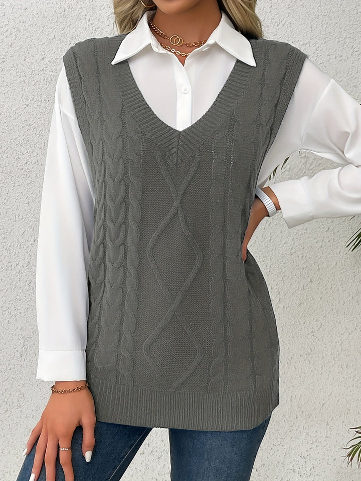 Lillian | Cable-Knit V-Neck Sweater Vest