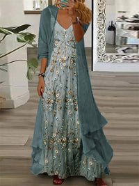 Helena | Elegant Floral Maxi Dress with Cardigan