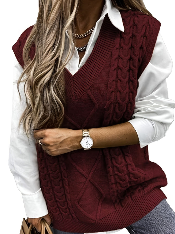 Lillian | Cable-Knit V-Neck Sweater Vest
