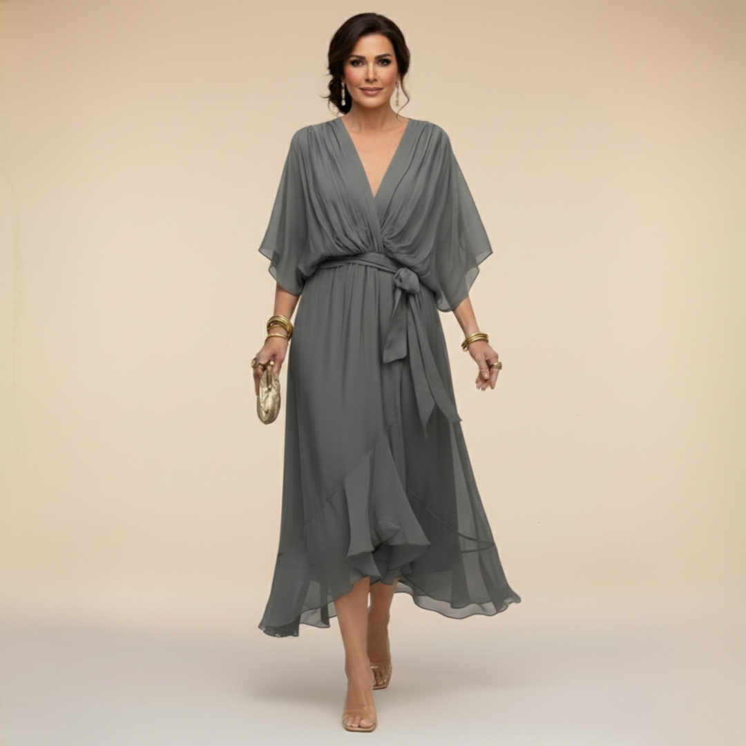 Joanne | Elegant V-Neck Flowy Sleeve Dress