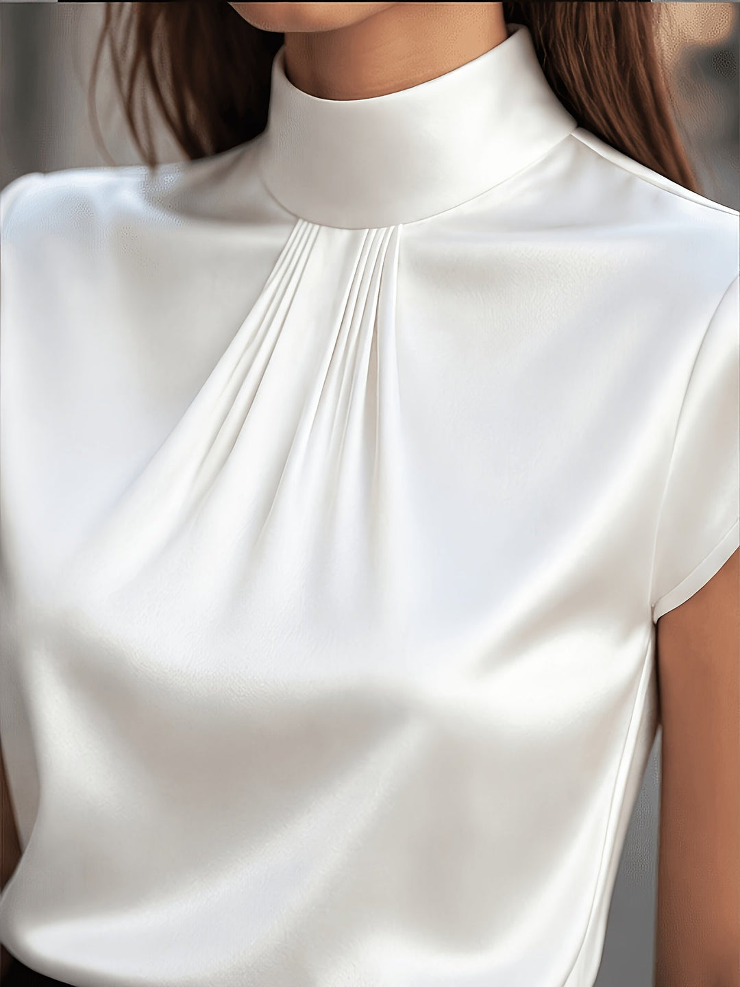 Monica | Pleated Mock-Neck Blouse