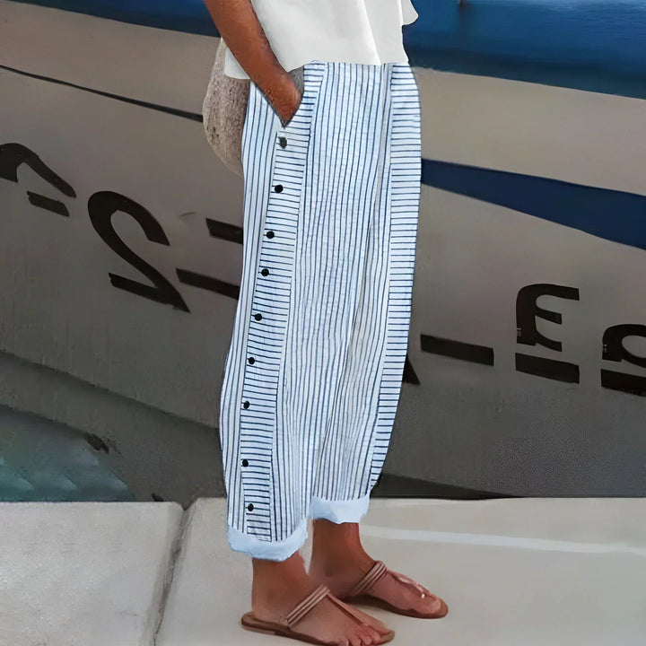 Cherie | Lightweight Stripe Buttoned Pants