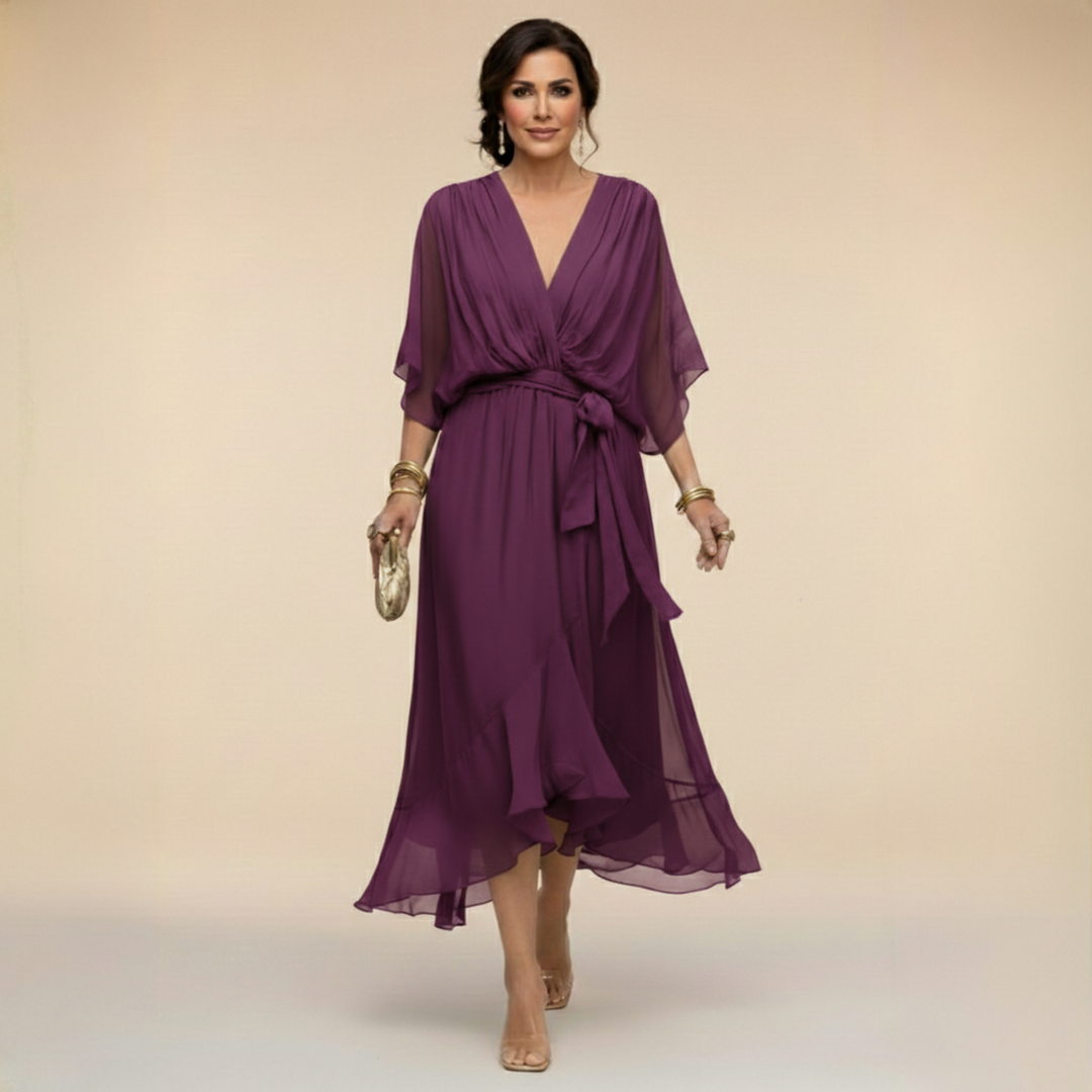 Joanne | Elegant V-Neck Flowy Sleeve Dress