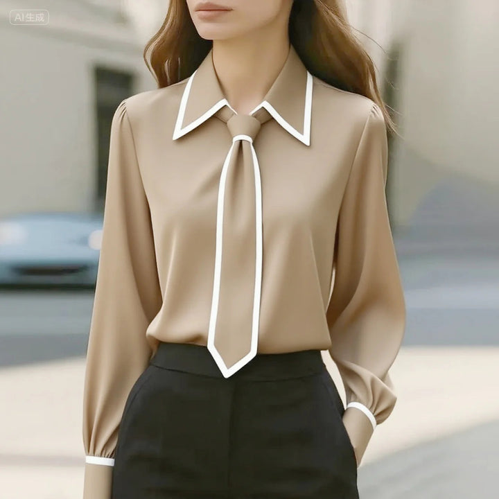 Emma | Contrast Tie-Neck Blouse