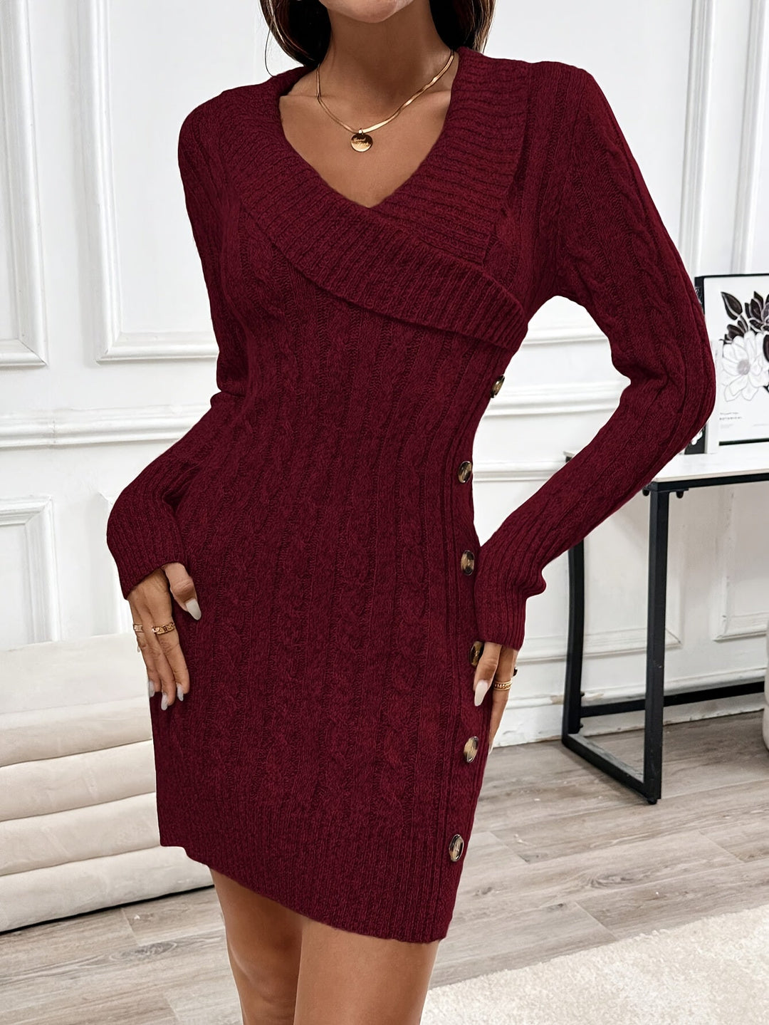 Mariah | Cable-Knit Halloween V-Neck Dress