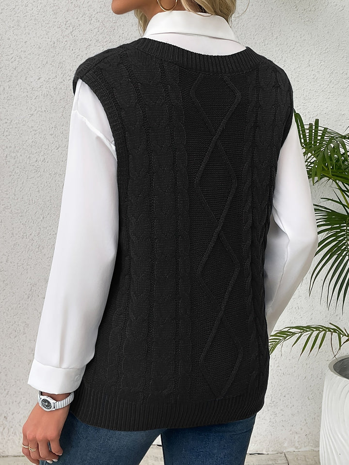 Lillian | Cable-Knit V-Neck Sweater Vest