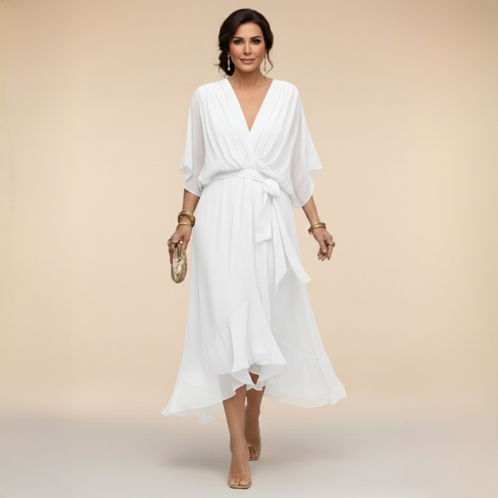 Joanne | Elegant V-Neck Flowy Sleeve Dress