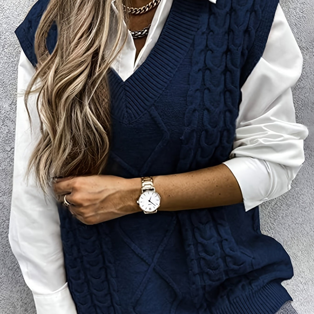 Lillian | Cable-Knit V-Neck Sweater Vest