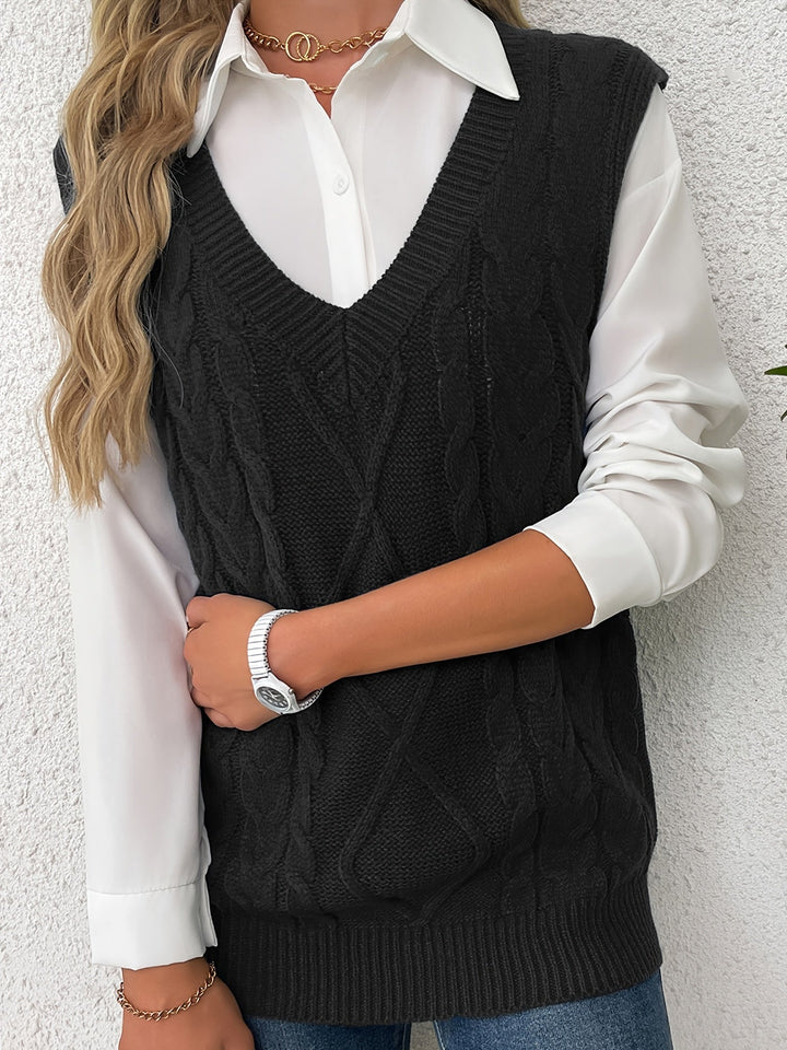 Lillian | Cable-Knit V-Neck Sweater Vest