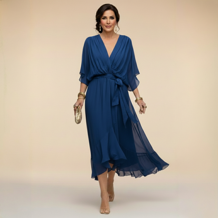 Joanne | Elegant V-Neck Flowy Sleeve Dress