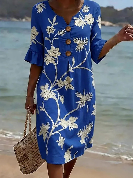 Women's Botanical Print Relaxed Fit Midi Dress