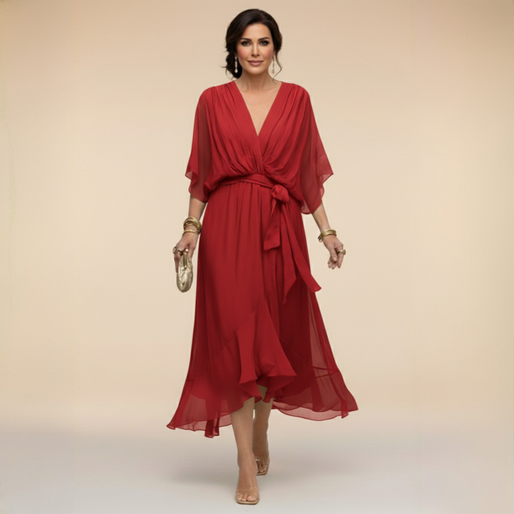 Joanne | Elegant V-Neck Flowy Sleeve Dress