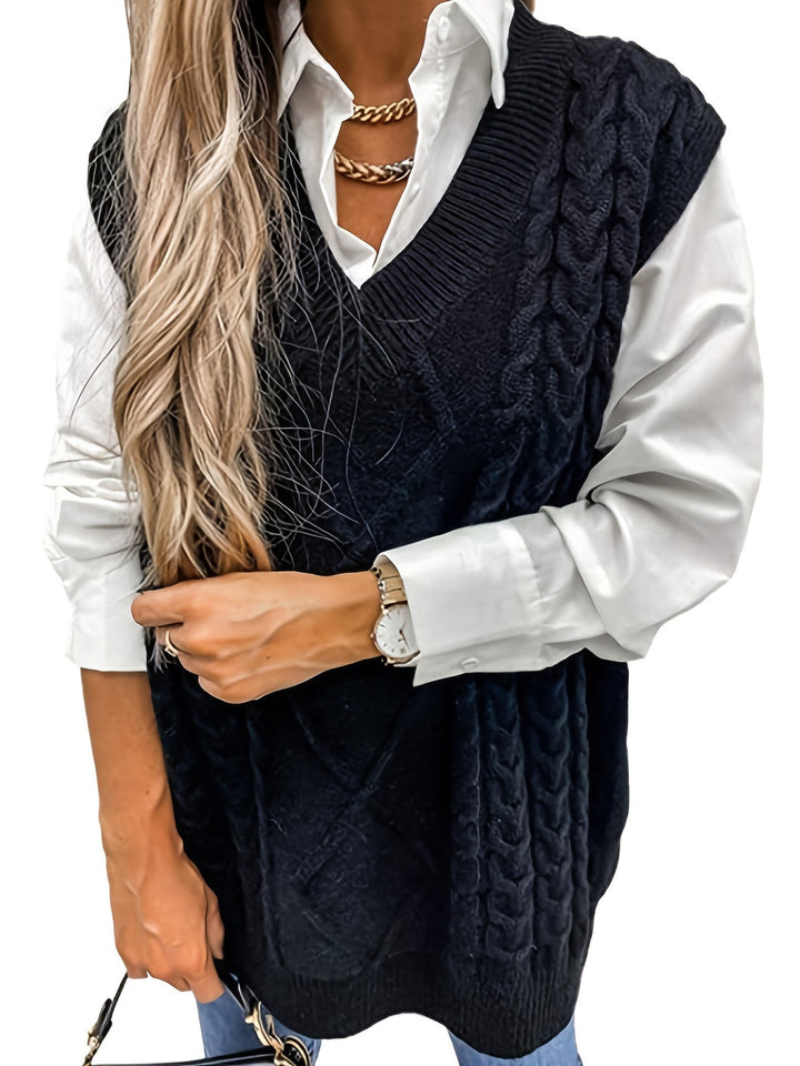 Lillian | Cable-Knit V-Neck Sweater Vest