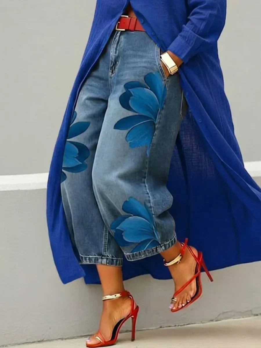 Esther |  Stylish Shirt Dress and Floral Jeans Set