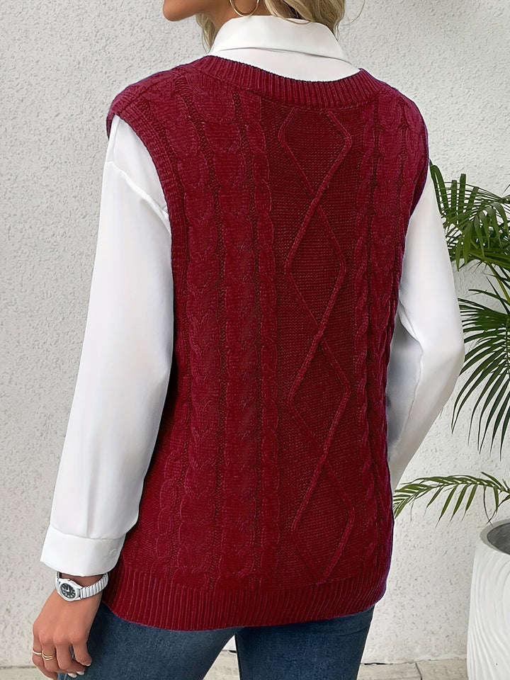 Lillian | Cable-Knit V-Neck Sweater Vest