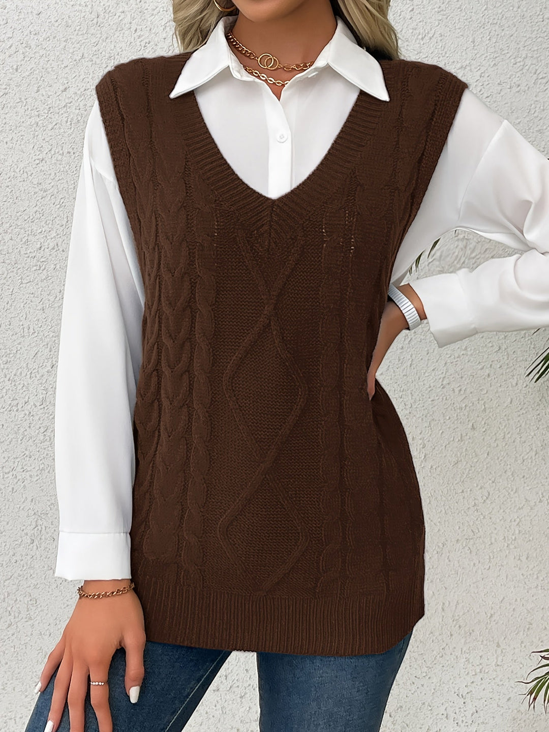 Lillian | Cable-Knit V-Neck Sweater Vest