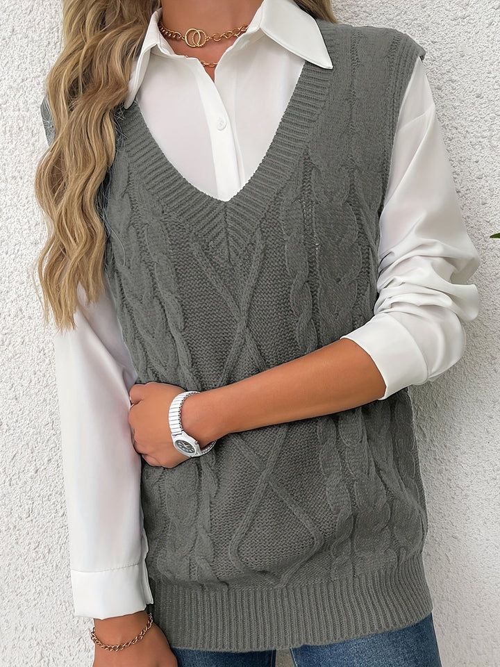 Lillian | Cable-Knit V-Neck Sweater Vest