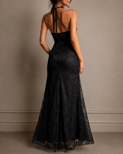 Vivienne Lace Halter Ruffle Maxi Dress