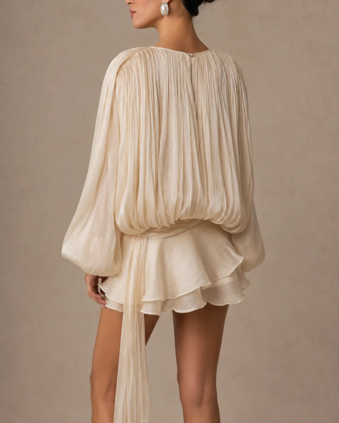 Amara Draped Satin Ruffle Mini Dress
