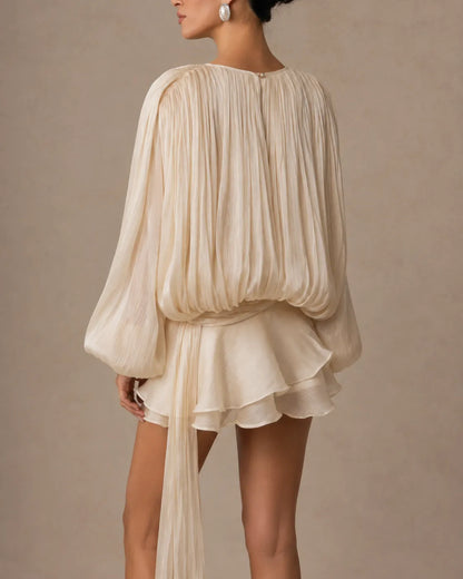 Amara Draped Satin Ruffle Mini Dress