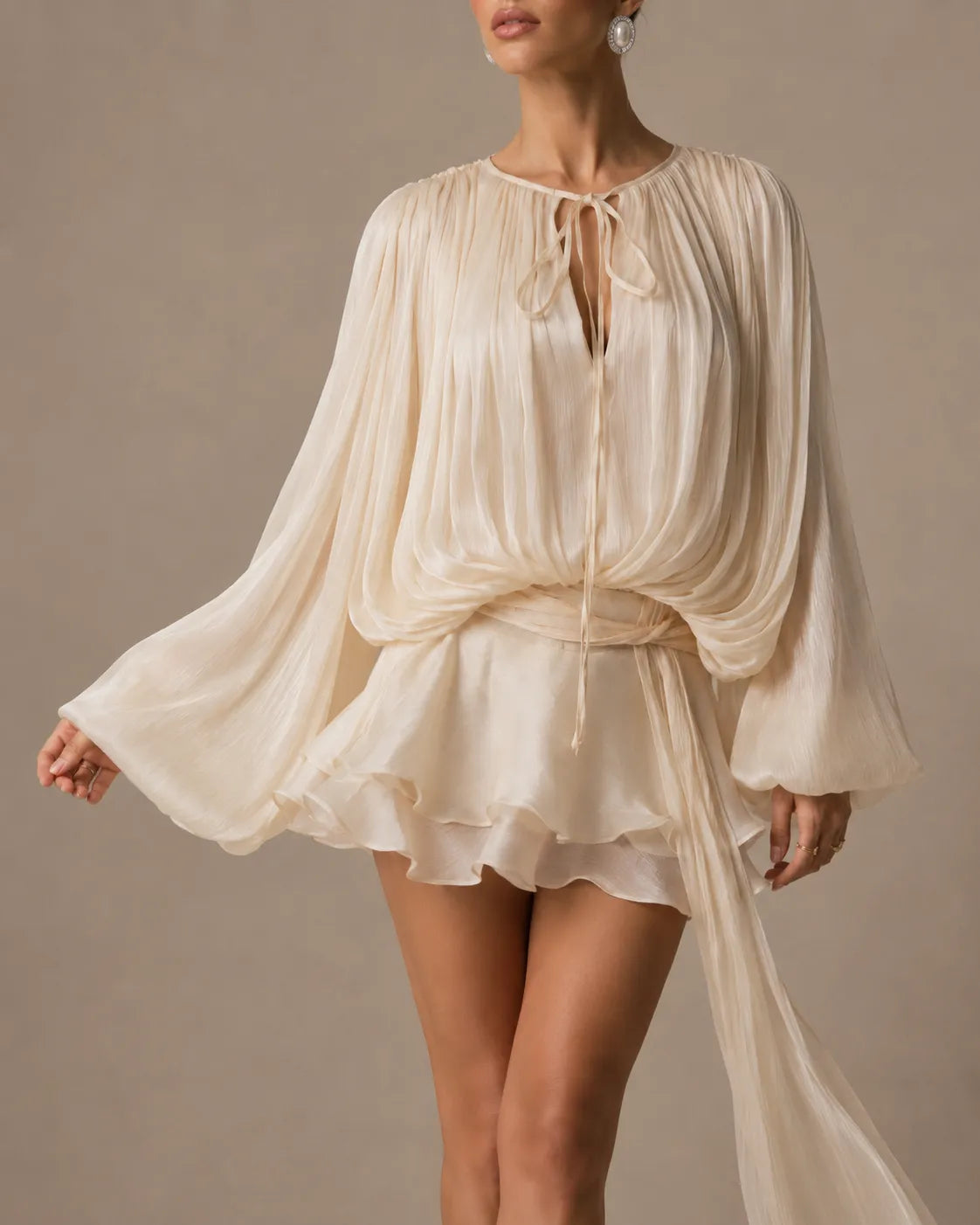 Amara Draped Satin Ruffle Mini Dress