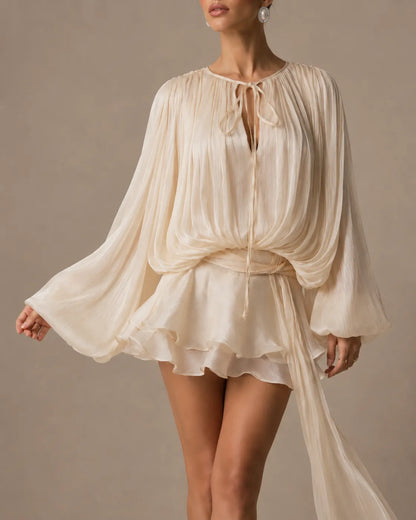 Amara Draped Satin Ruffle Mini Dress