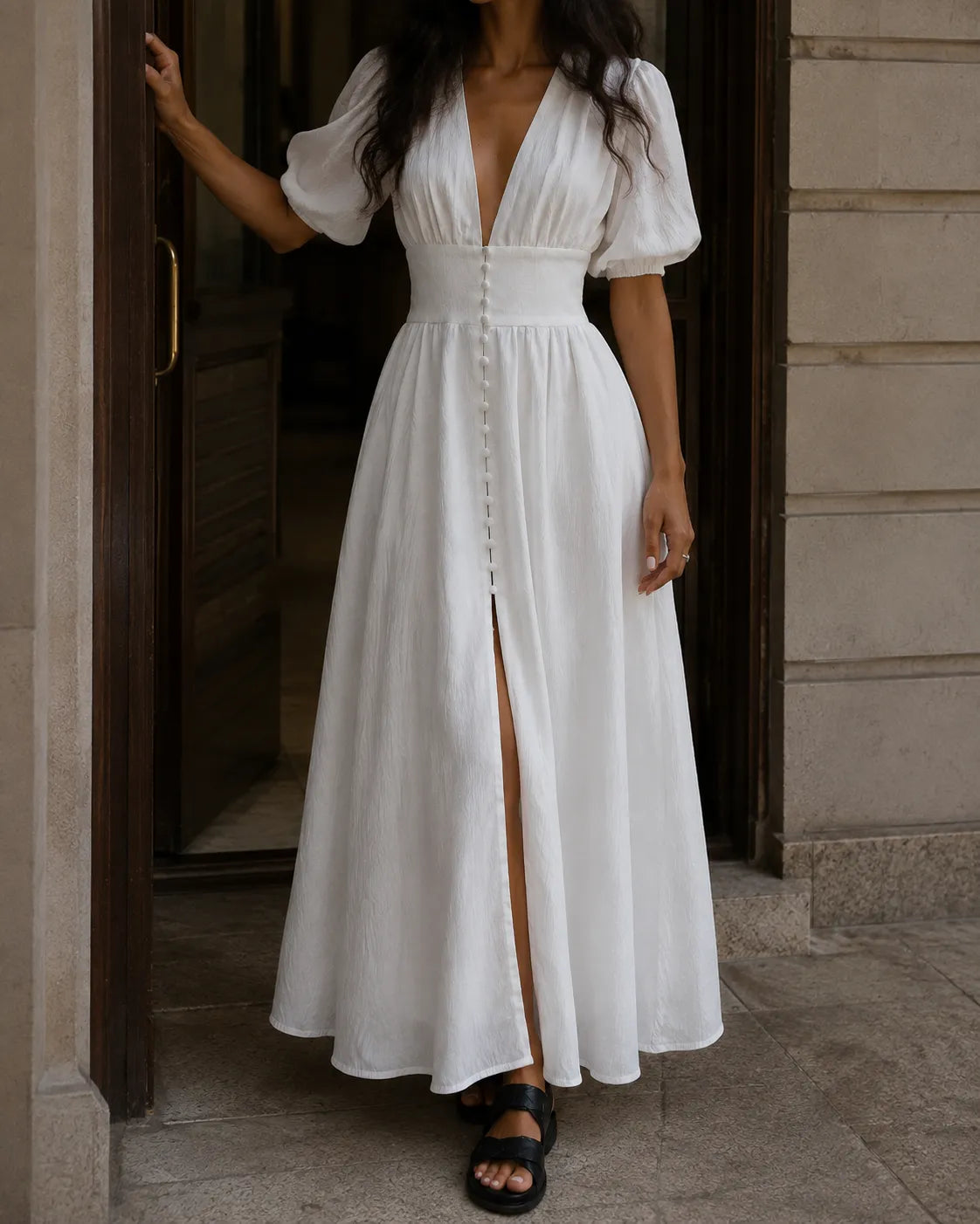 Evelyn Button-Front Maxi Dress