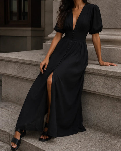 Evelyn Button-Front Maxi Dress