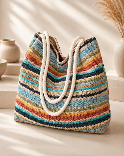 Multicolor Striped Woven Tote Bag