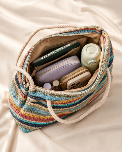 Multicolor Striped Woven Tote Bag
